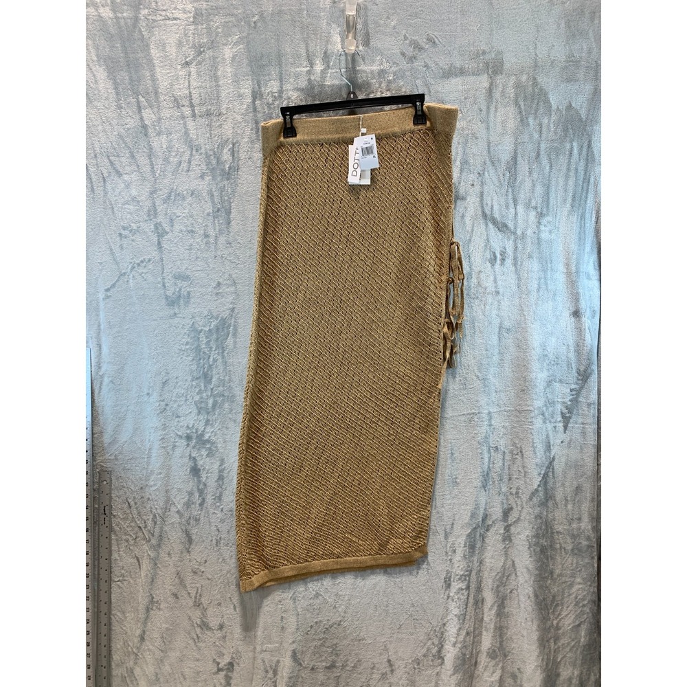 Dotti Women's Swimsuit Cover Up XL Knit Crochet Tan Taupe Side Tie